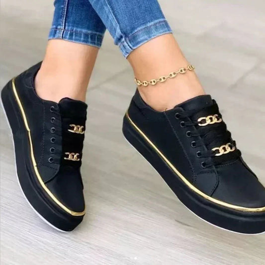 Damen-Sneakers, trendiges Design, synthetische Materialien, mit Metallkette-1
