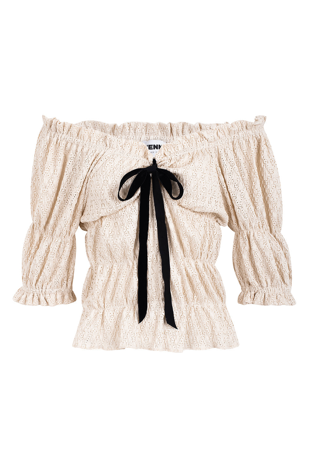 Damenbluse im romantischen Stil mit elastischen Details und Samtband 100% PES-5
