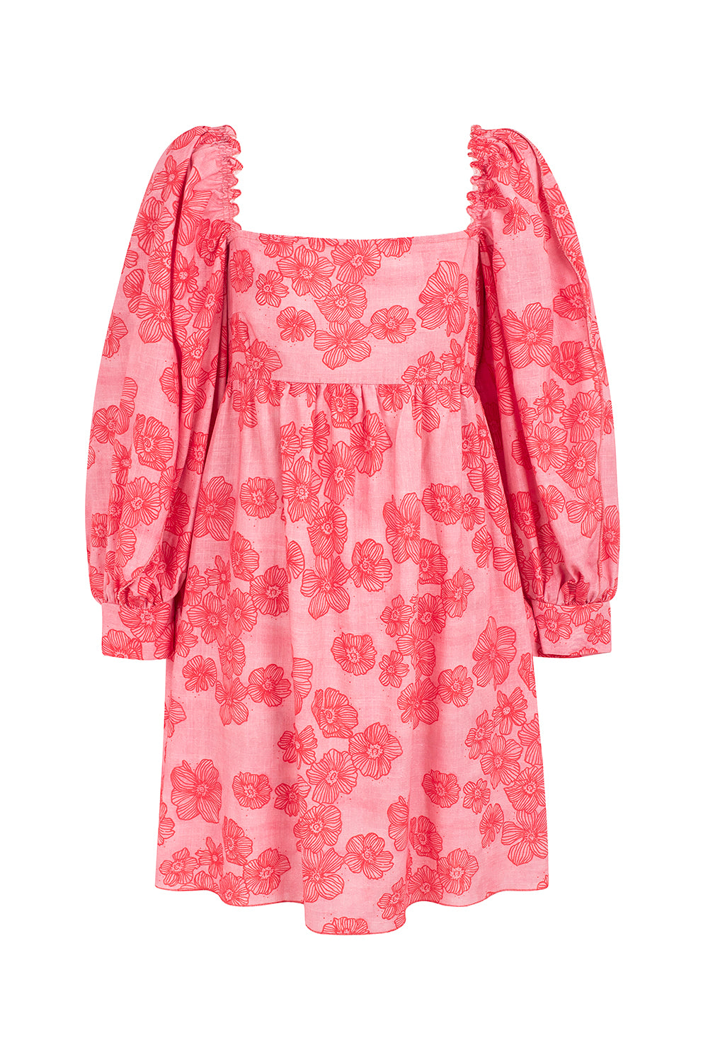 Damen-Kleid Babydoll mit Ballonärmeln aus Viskose und Leinen-4