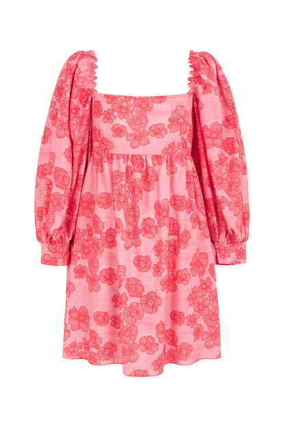 Damen-Kleid Babydoll mit Ballonärmeln aus Viskose und Leinen-4