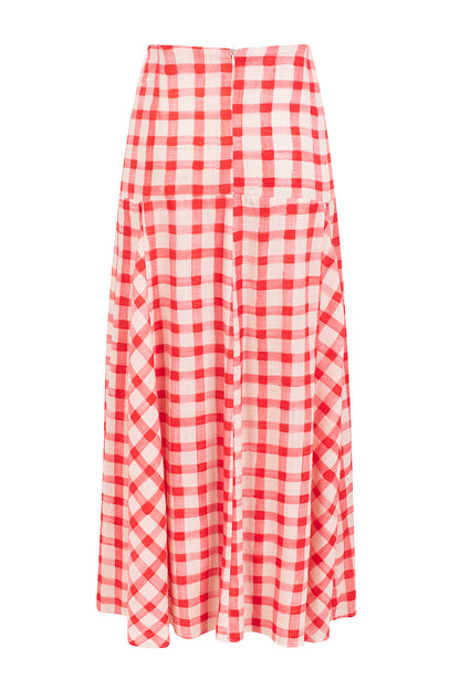 Damen-Rock, hohe Taille, Retro, Vichy, 77%, Viskose, 23%, Leinen-6
