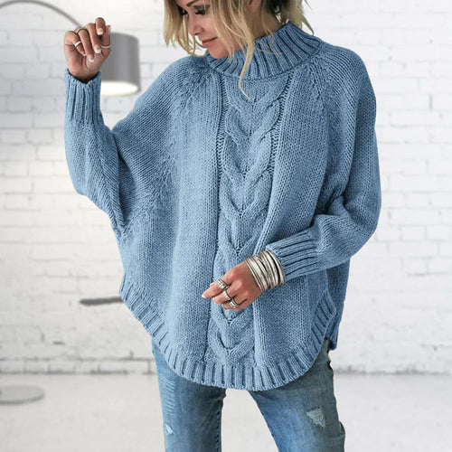Damen-Wollpullover, Oversized, Rollkragen, langärmelig-1