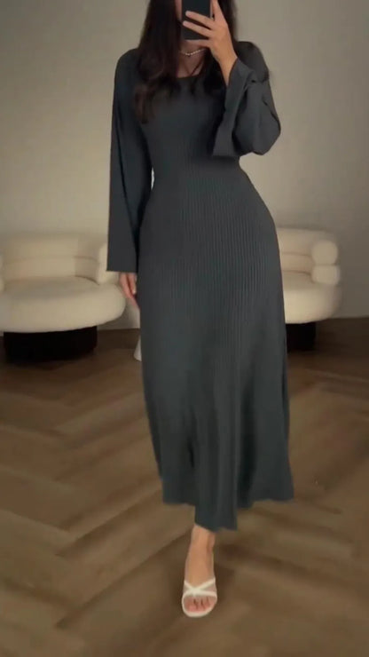 Variant image for Damen-Maxikleid, gerippt, langärmelig, aus hochwertigem Stoff-9