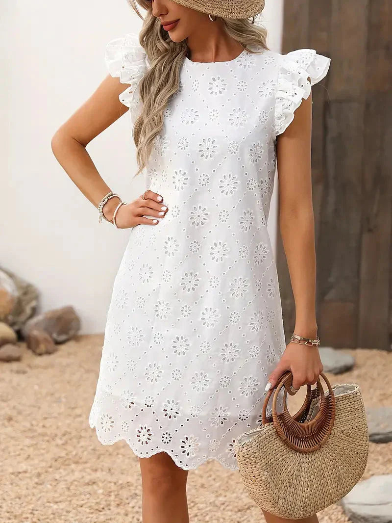 Damen-Sommerkleid, mit Schmetterlingsärmel, aus leichtem Polyester-1