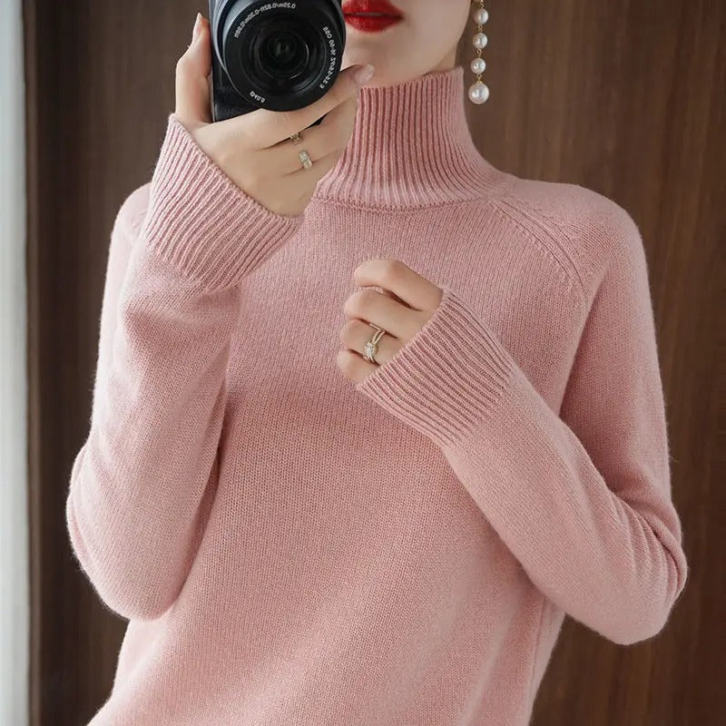 Damen-Strickpullover, hoher Kragen, Farbblock, weich und warm 3
