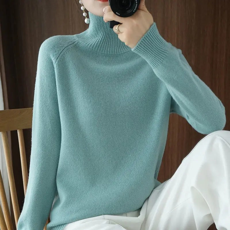 Damen-Strickpullover, hoher Kragen, Farbblock, weich und warm 5
