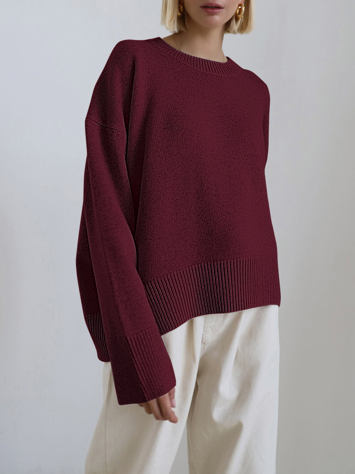 Damen-Strickpullover, oversized runder Ausschnitt aus weicher Baumwolle 0