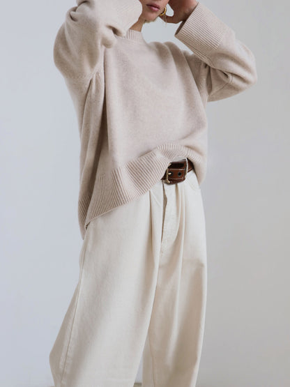 Damen-Strickpullover, oversized runder Ausschnitt aus weicher Baumwolle 2