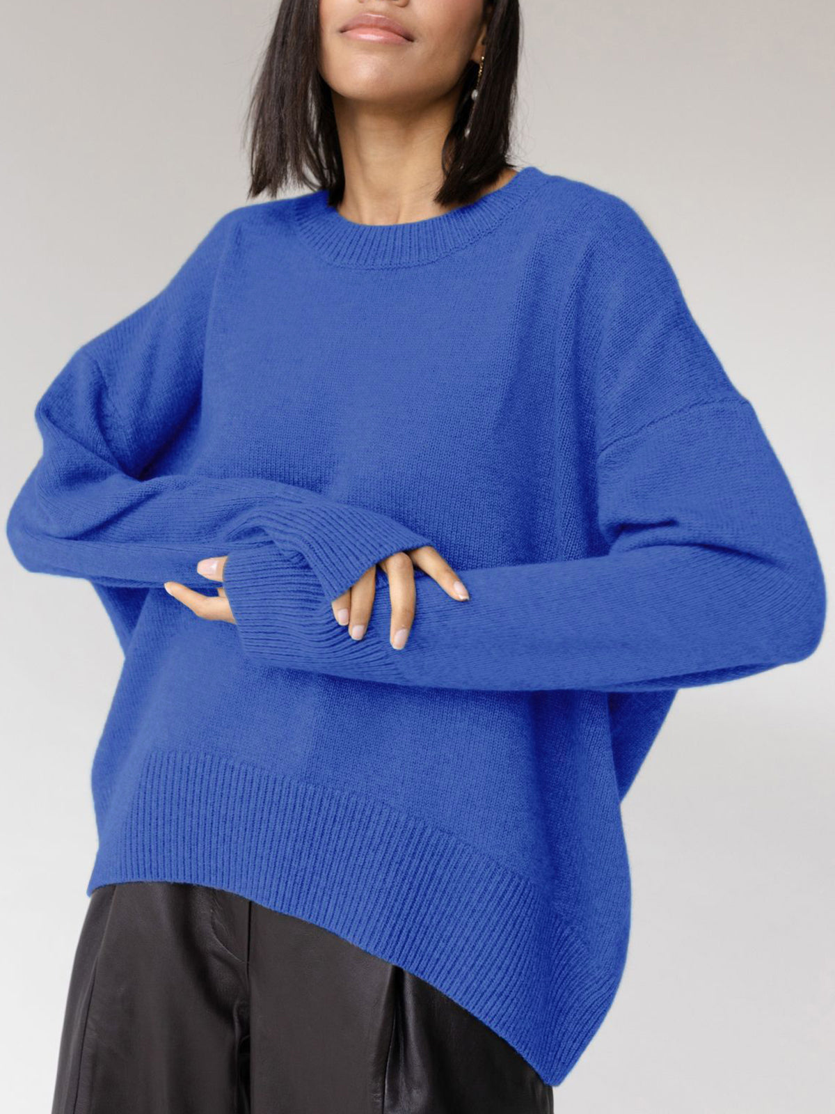 Damen-Strickpullover, oversized runder Ausschnitt aus weicher Baumwolle 7