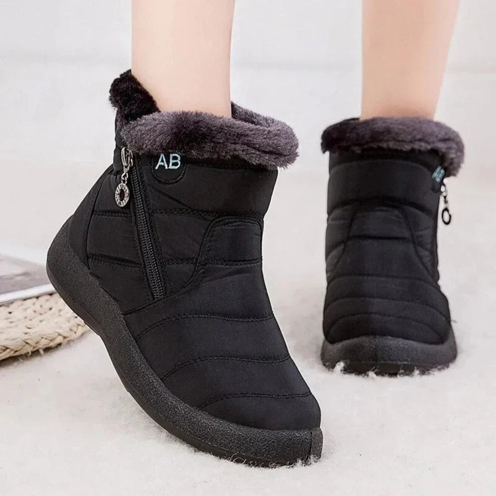 Damen Wasserdicht Schneestiefel Flacher Absatz Seitlicher Reißverschluss-1