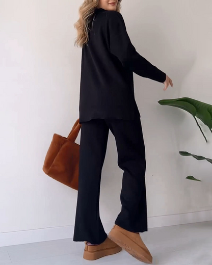 Damen-Loungewear-Set, Oversized, Pullover und Weite Hose, Hochwertiger Strickmaterial-4