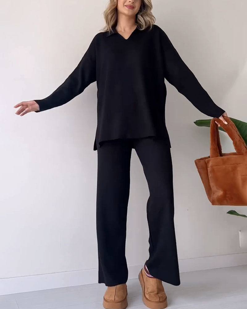 Damen-Loungewear-Set, Oversized, Pullover und Weite Hose, Hochwertiger Strickmaterial-5