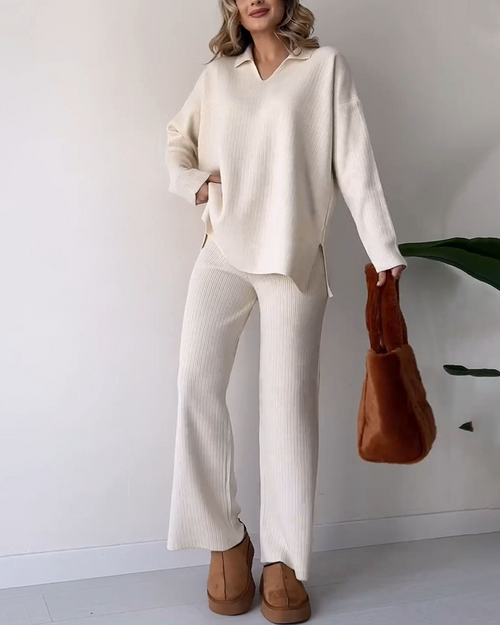 Damen-Loungewear-Set, Oversized, Pullover und Weite Hose, Hochwertiger Strickmaterial-1