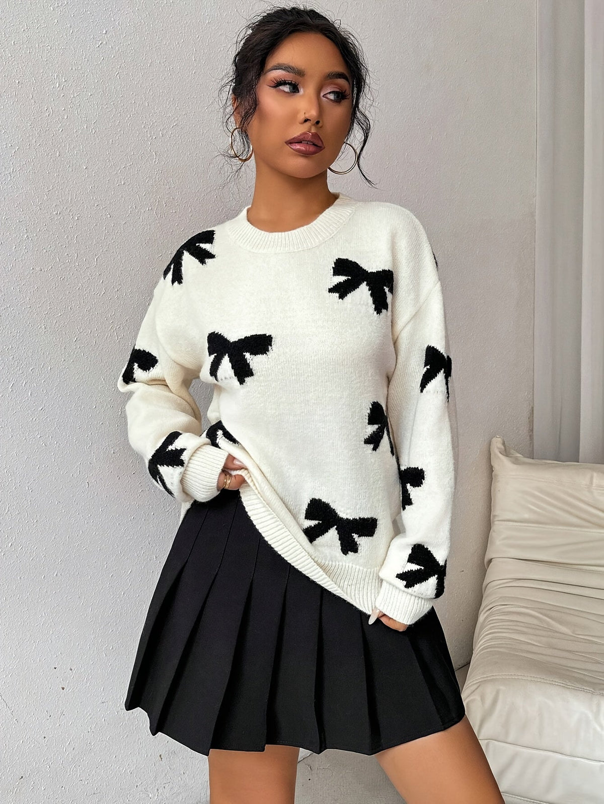 Damen-Pullover, runder Ausschnitt, Farbblock, leichtes Stretchmaterial-2
