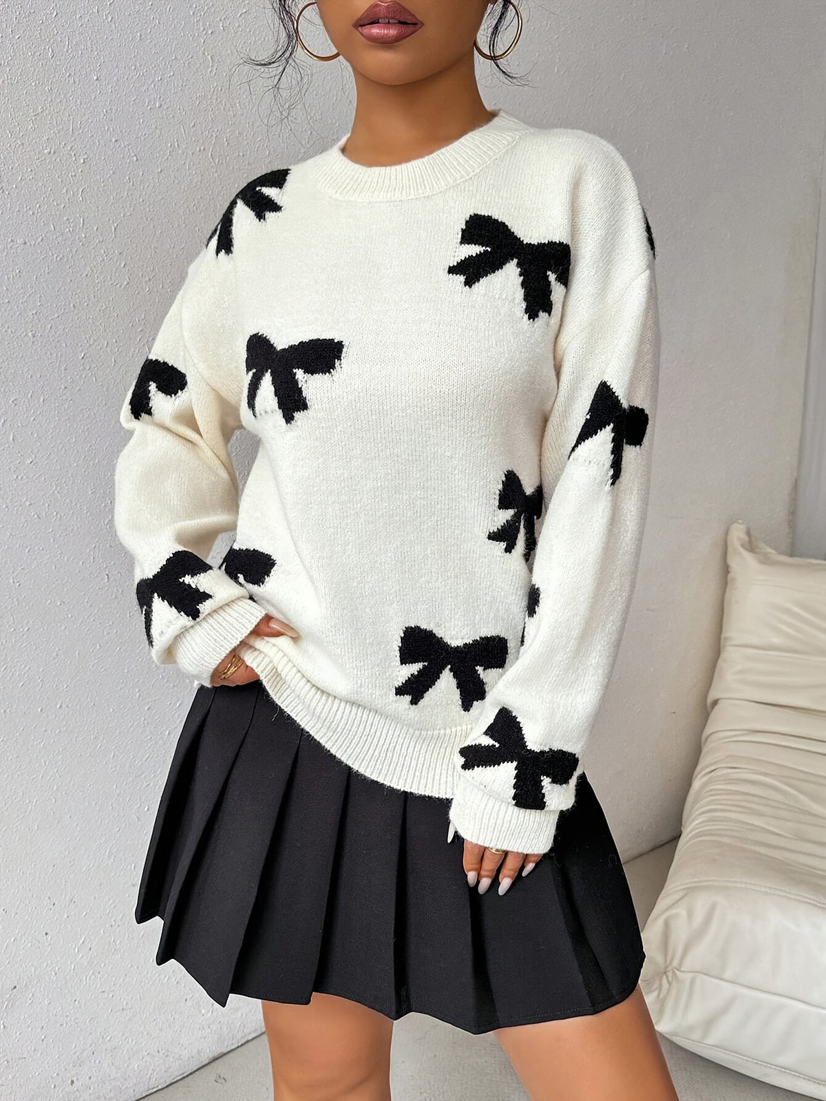 Damen-Pullover, runder Ausschnitt, Farbblock, leichtes Stretchmaterial-4