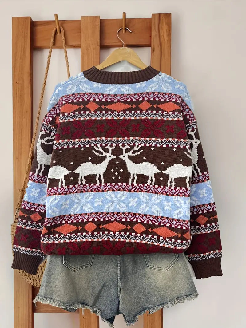 Damen-Rundpullover mit Weihnachtsdruck, 100% Baumwolle-6