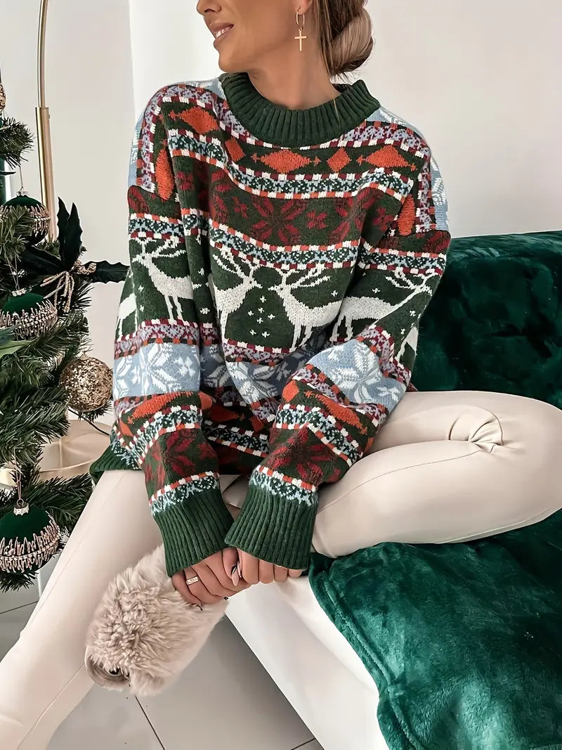 Damen-Rundpullover mit Weihnachtsdruck, 100% Baumwolle-2