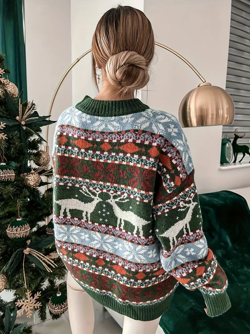 Damen-Rundpullover mit Weihnachtsdruck, 100% Baumwolle-3