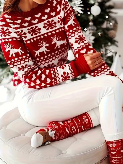 Damen-Strickpullover, mit Schneeflocke, Design, weichem Acryl für festliche Anlässe-2