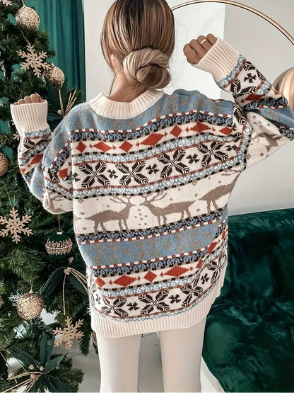 Damen-Rundpullover mit Weihnachtsdruck, 100% Baumwolle-4