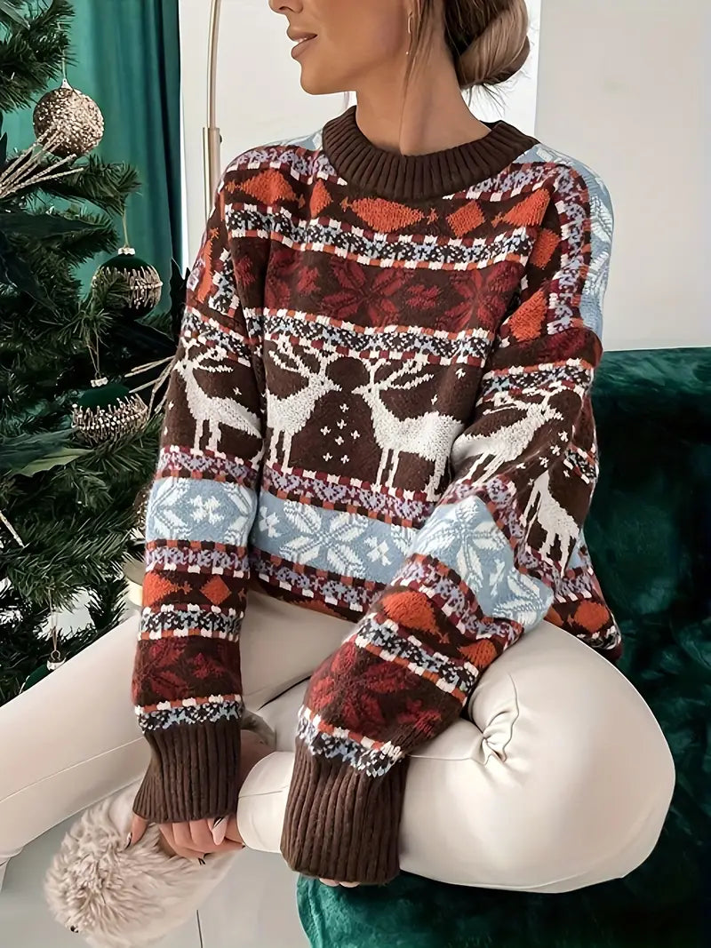 Variantenbild für Damen-Rundpullover, Weihnachtsdruck, 100% Baumwolle-6