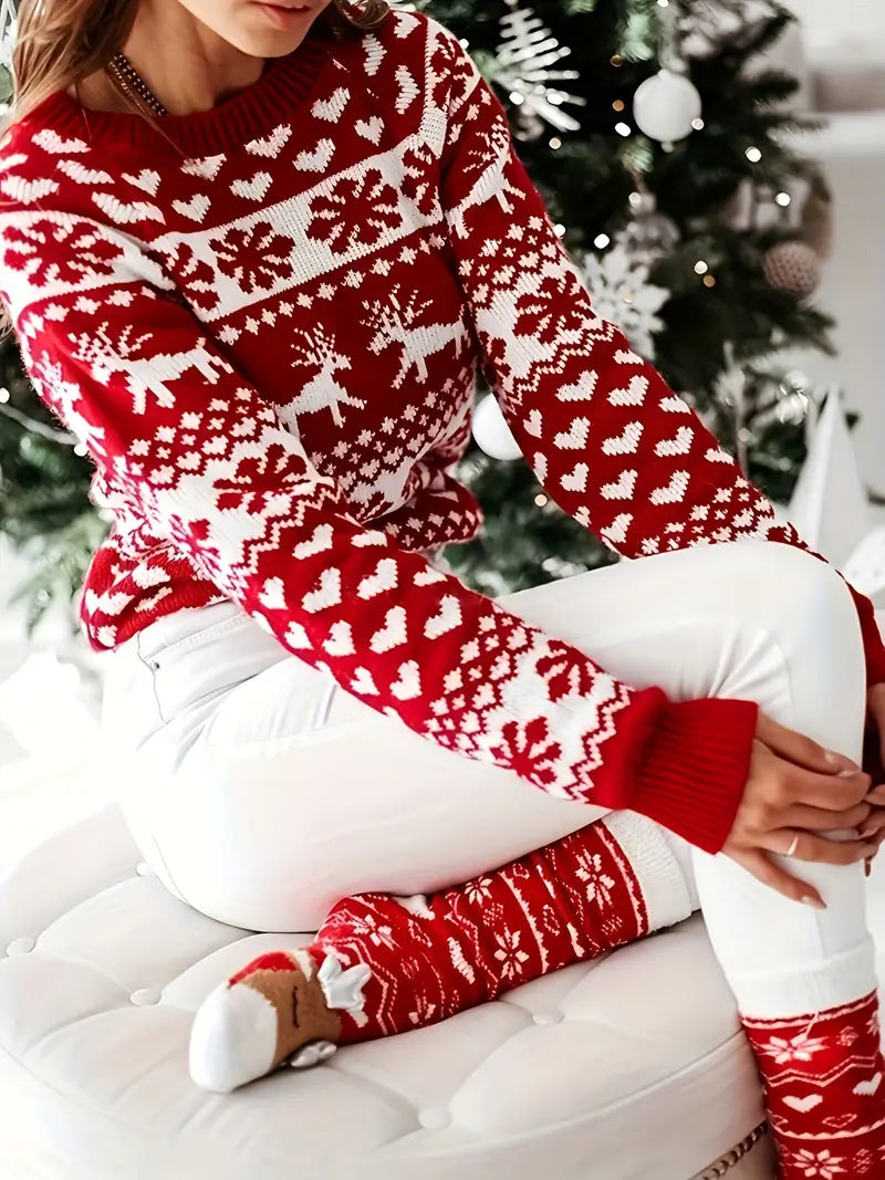 Damen-Strickpullover, mit Schneeflocke, Design, weichem Acryl für festliche Anlässe-6