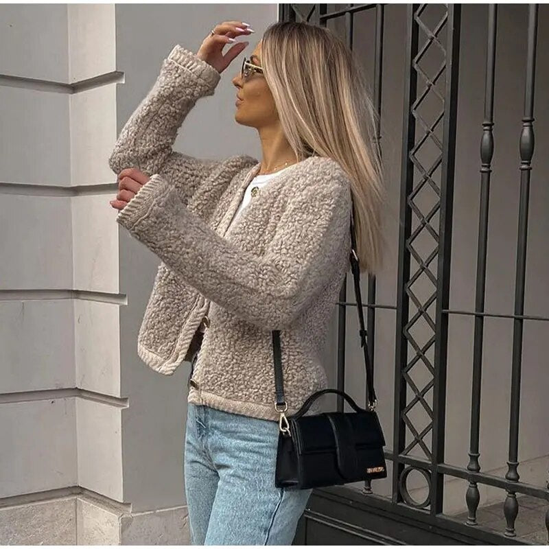 Damen-Strickjacke, klassisches Design, warmes Kaschmir-4