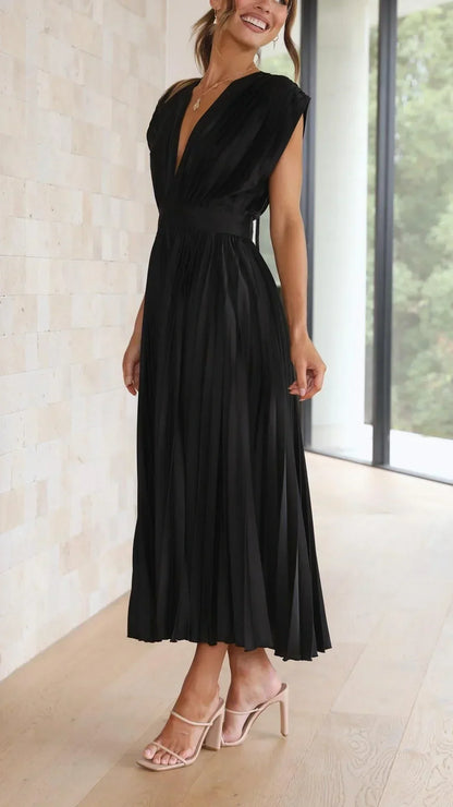Damen-Midikleid, V-Ausschnitt, Rückenbindung, leichter Stoff-2