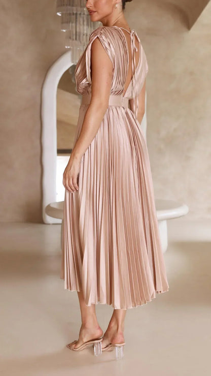 Damen-Midikleid, V-Ausschnitt, Rückenbindung, leichter Stoff-6