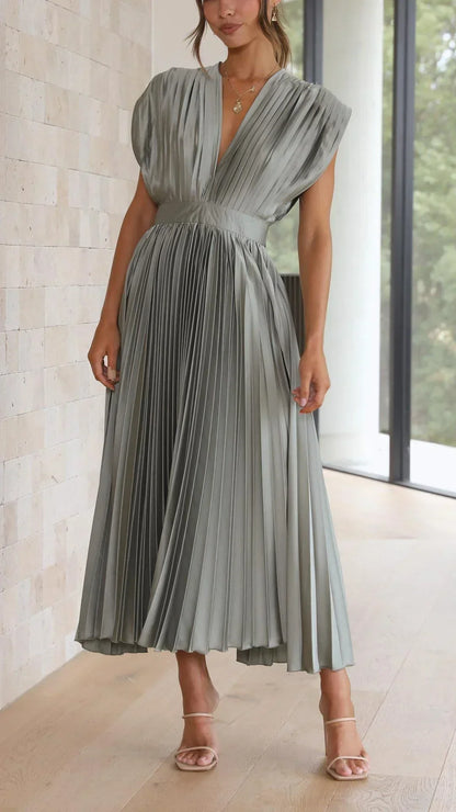 Damen-Midikleid, V-Ausschnitt, Rückenbindung, leichter Stoff-1