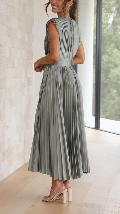 Damen-Midikleid, V-Ausschnitt, Rückenbindung, leichter Stoff-3