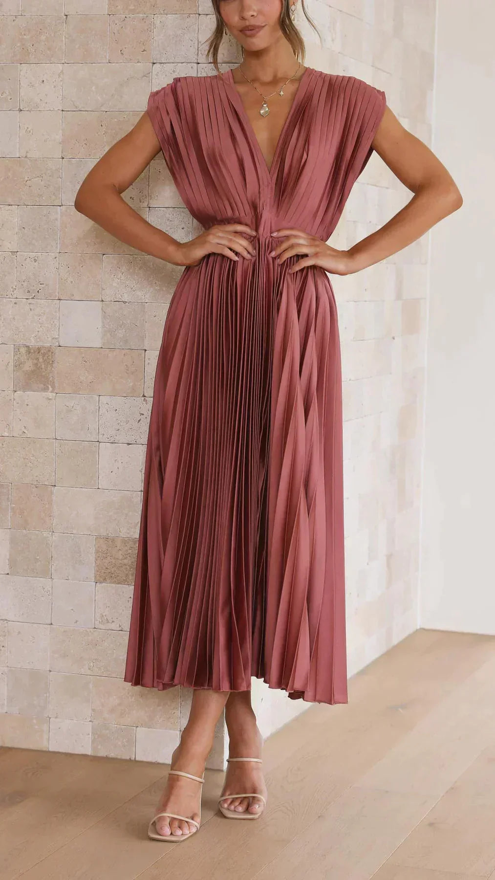 Damen-Kleid, plissiert, elegant, leichtes Material, für feine Anlässe-4