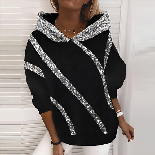 Damen-Oversize-Hoodie, Paillettendruck, Baumwolle-1