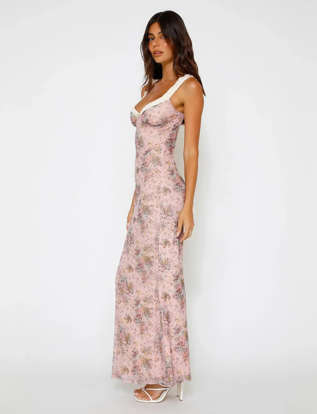 Damenkleid Tarnmuster Blumenmuster Ärmellos V-Ausschnitt Polyester-3