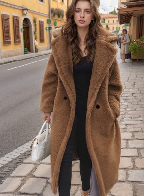Damen-Mantel Übergroß Fleece Doppelknopf Urban Chic-1