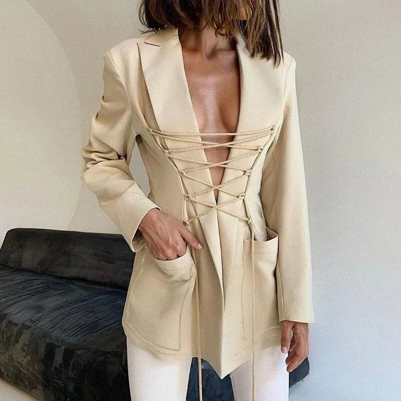 Damen-Mantel Schnürung Polyester Elegantes Design mit Ärmeltaschen 5