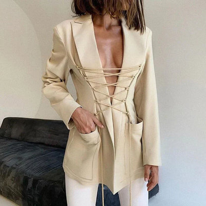 Damen-Mantel Schnürung Polyester Elegantes Design mit Ärmeltaschen 5
