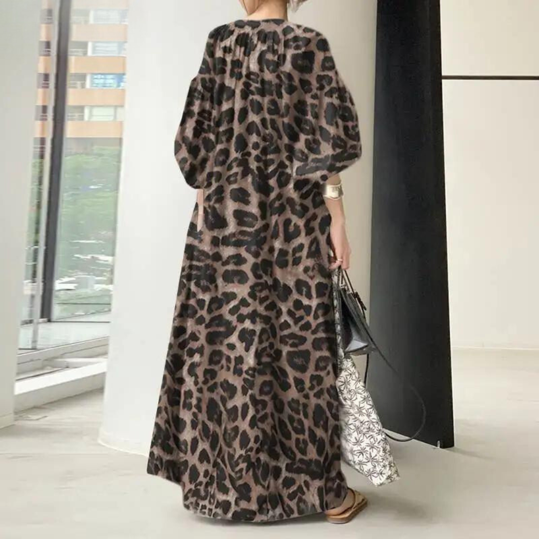 Damen-Maxikleid, Oversized Leopardenmuster, leichter Stoff-3