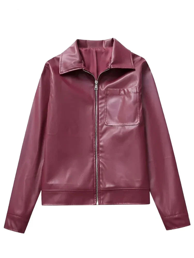 Herrenlederjacke mit Reißverschluss aus Polyester und Brusttasche-5