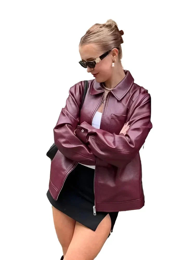 Herrenlederjacke mit Reißverschluss aus Polyester und Brusttasche-2