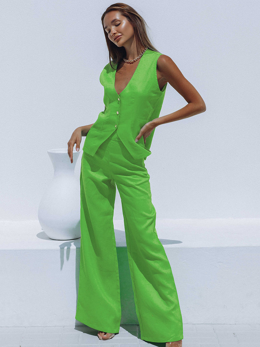 Damen-Set: ärmelloses Top und weite Hose aus Baumwolle-3
