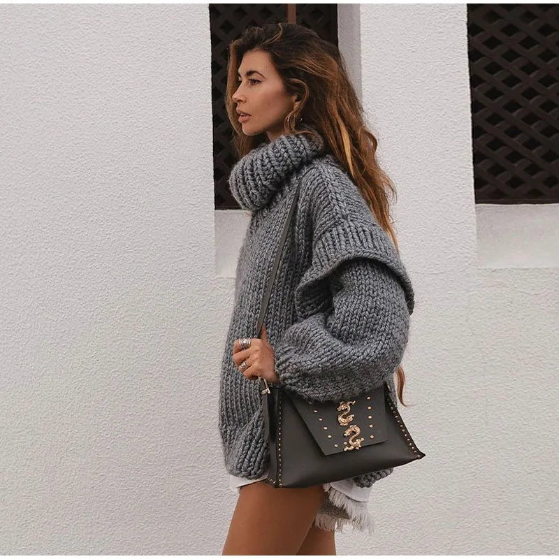 Damen-Strickpullover, oversized Rollkragen, weiche Faser-6