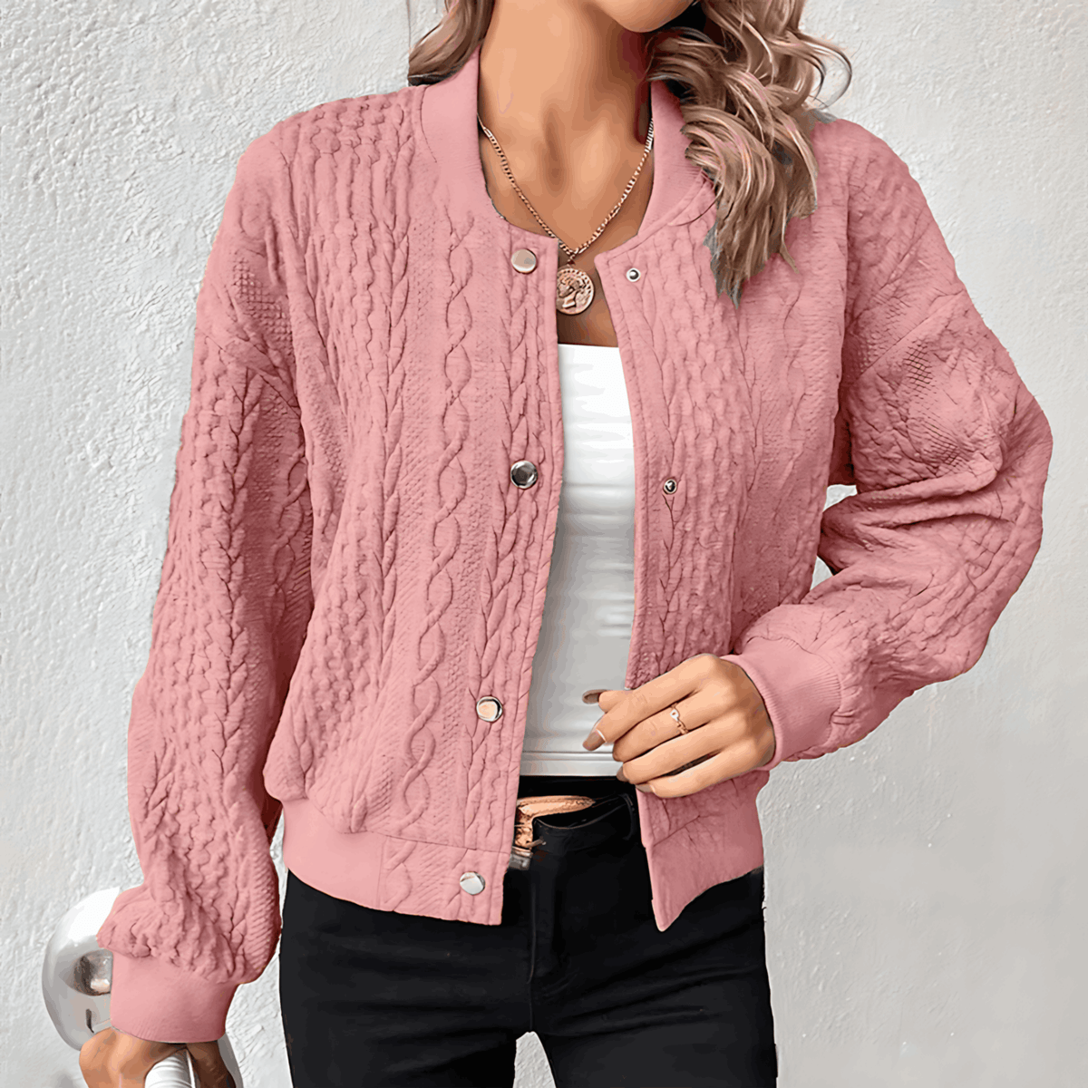 Variant image for Damen-Lange Strickjacke, Weiche Gestrickte Bomberjacke-25