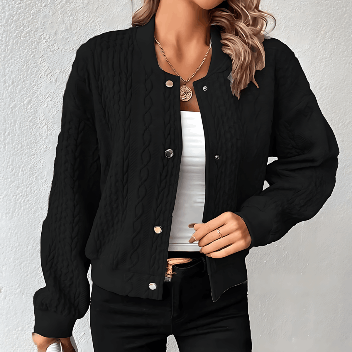 Variant image for Damen-Lange Strickjacke, Weiche Gestrickte Bomberjacke-7