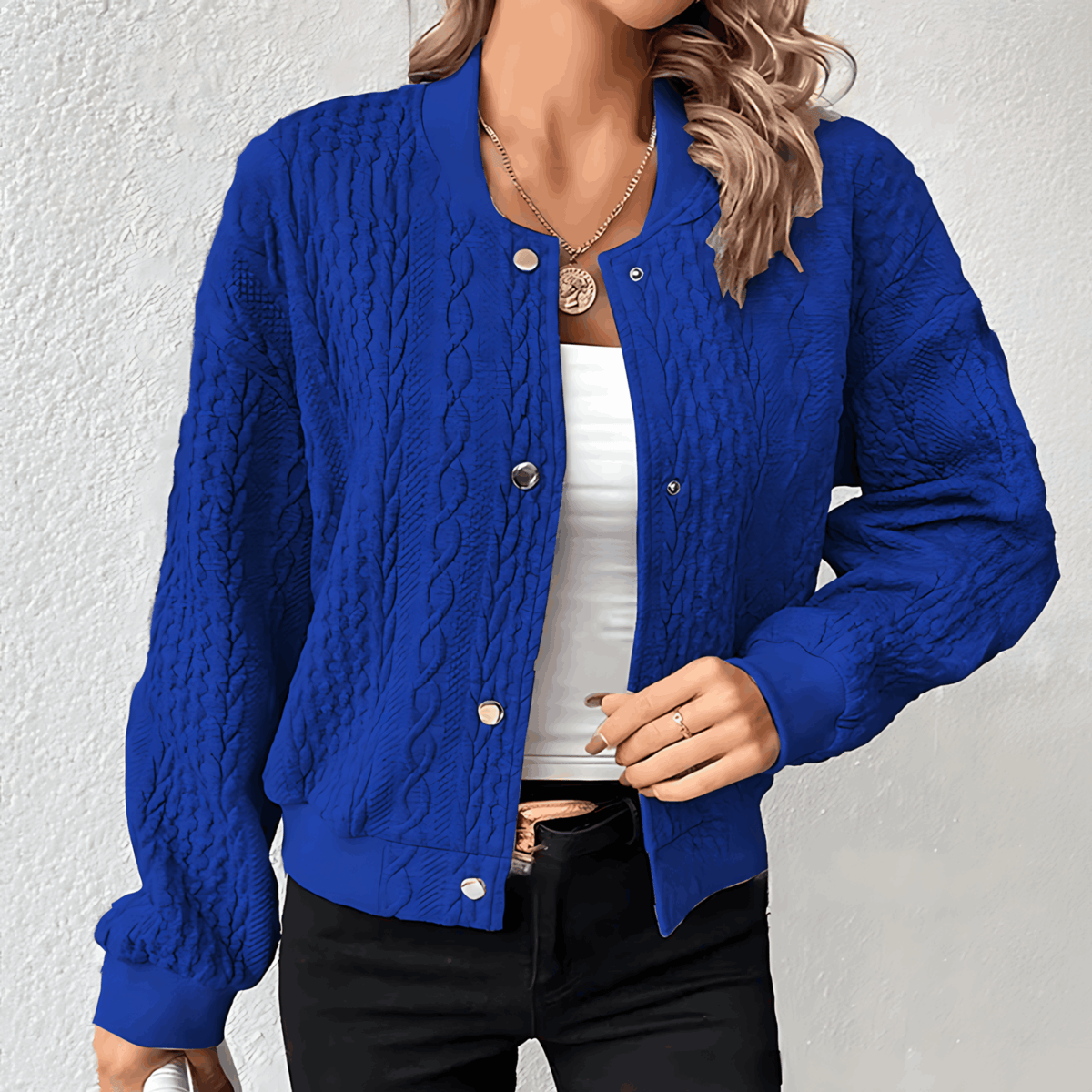 Variant image for Damen-Lange Strickjacke, Weiche Gestrickte Bomberjacke-19