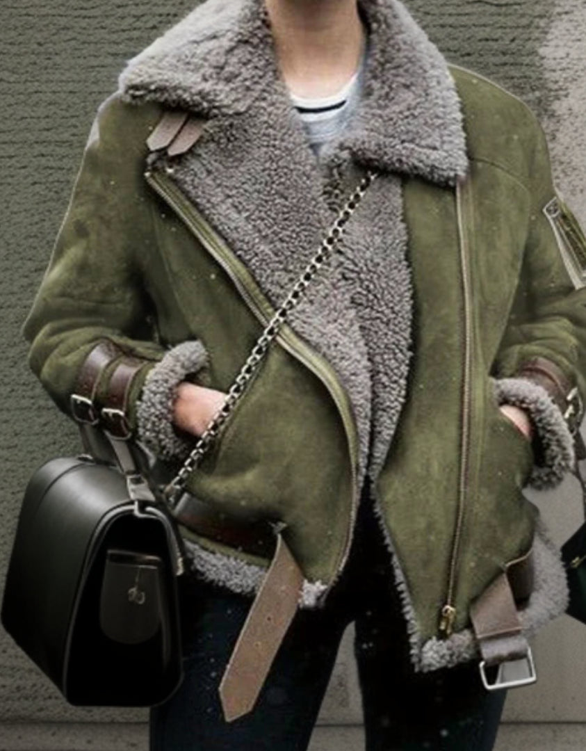 Damen-Mantel, mit Lederdetails, und hohem Kragen, aus Wollpolyester-4