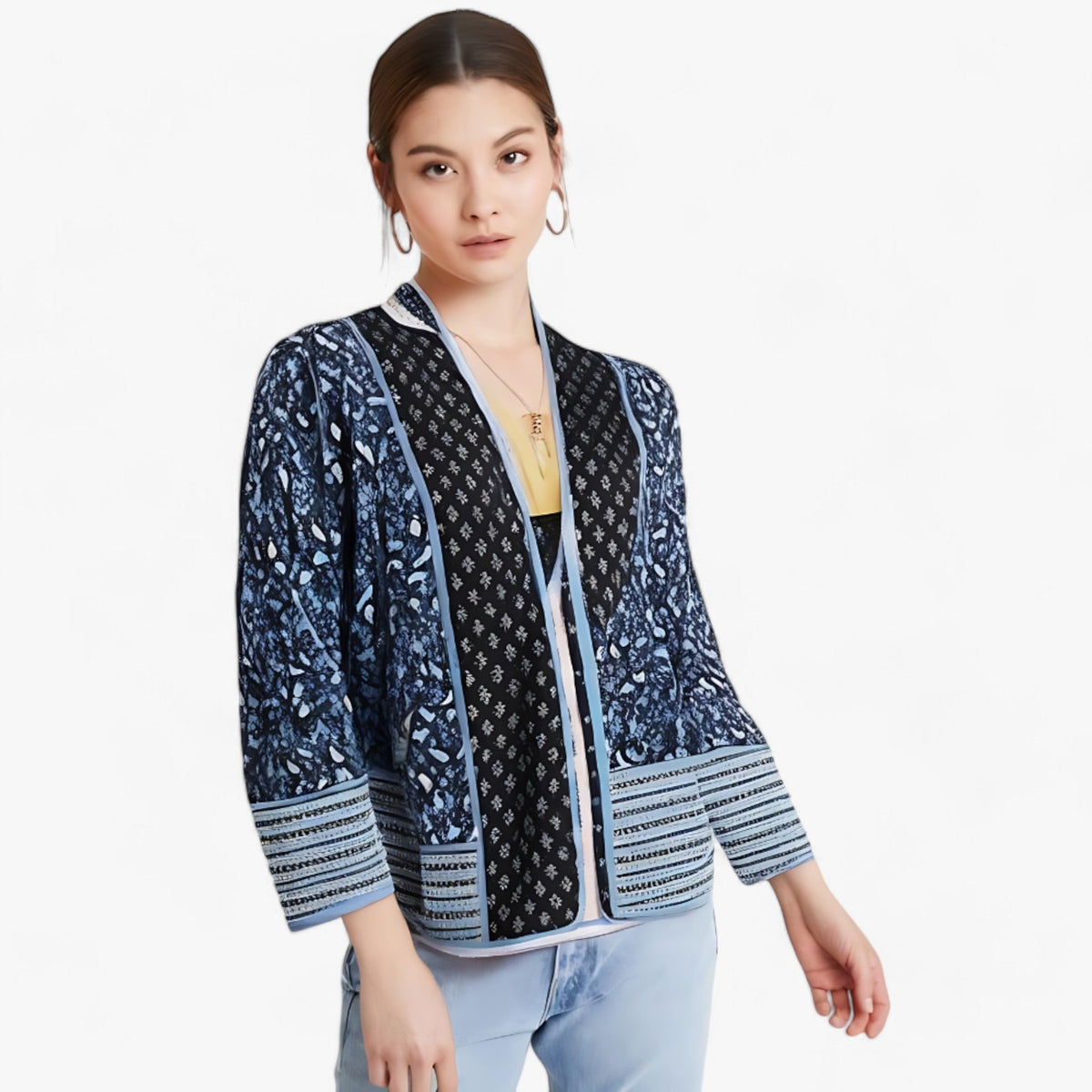 Damen-Baumwolljacke, kurz, wendbar, Blumenmuster, monochrom 2