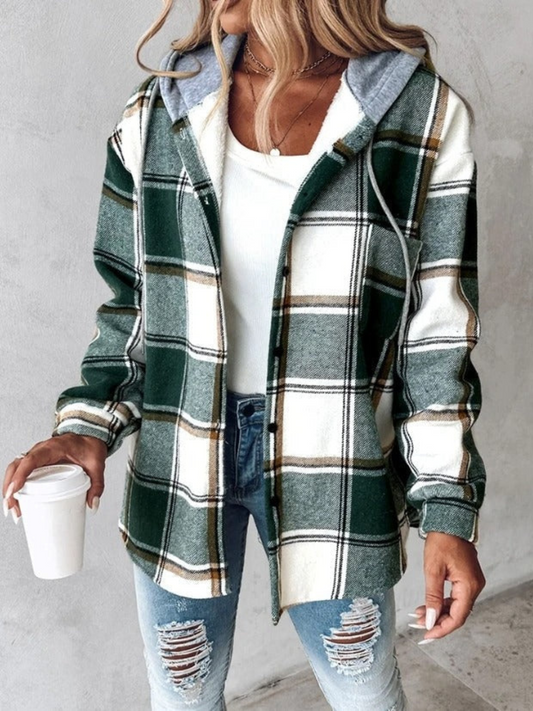 Damen-Hoodie Kariert Weiche Baumwolle-1