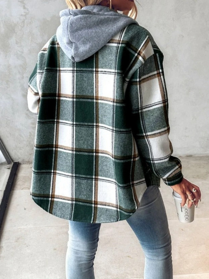 Damen-Hoodie Kariert Weiche Baumwolle-2
