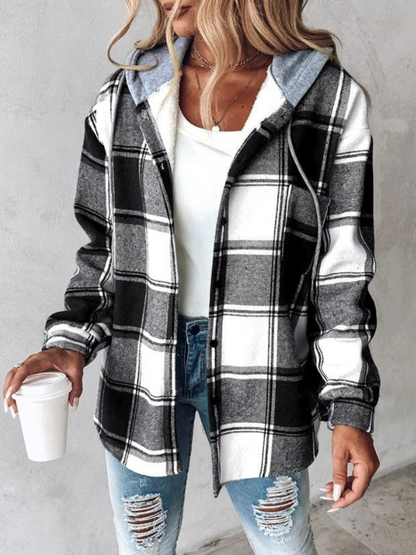 Damen-Hoodie Kariert Weiche Baumwolle-5